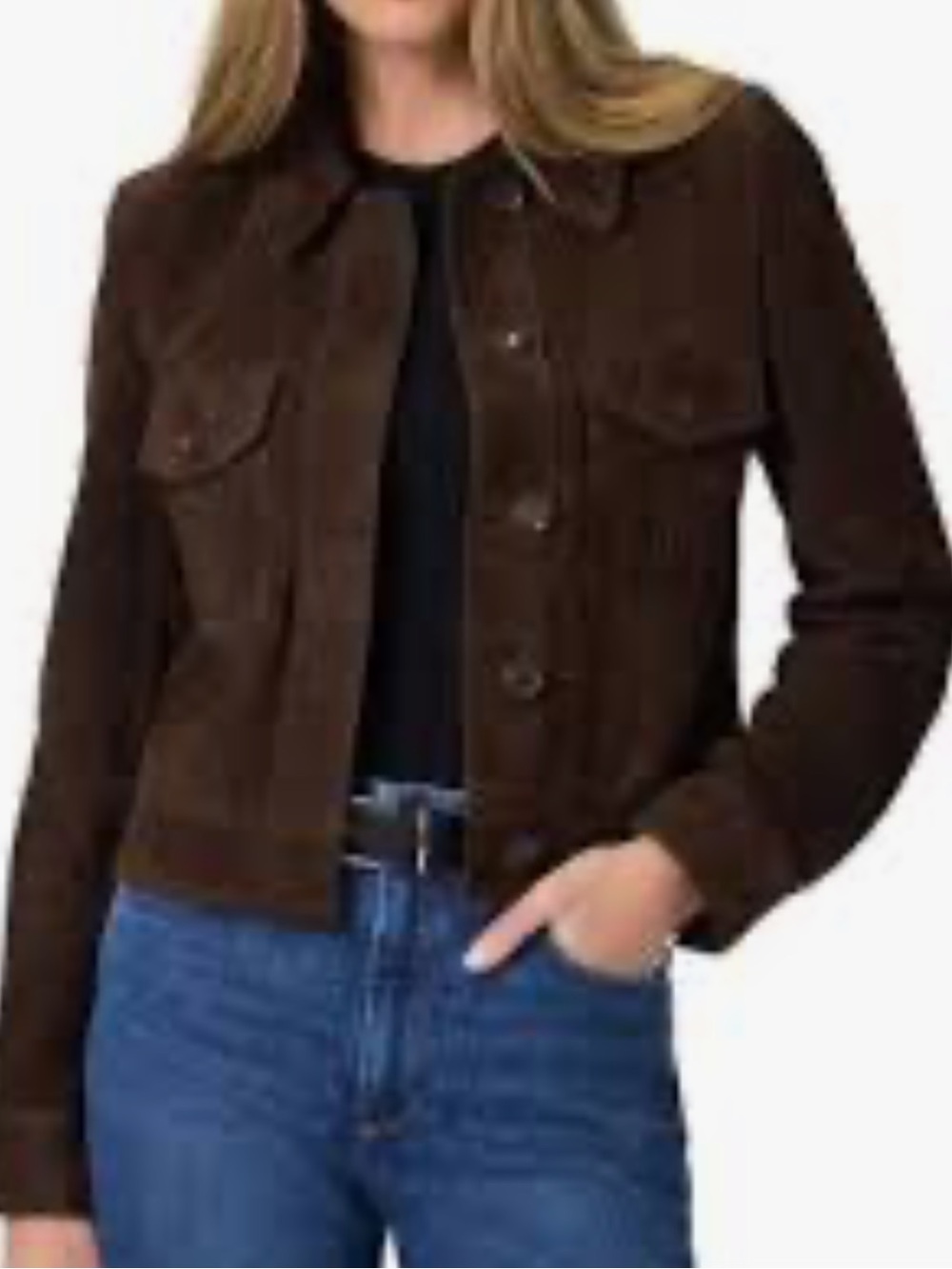 Apostrophe Dark Brown Suede Button-Front Jacket